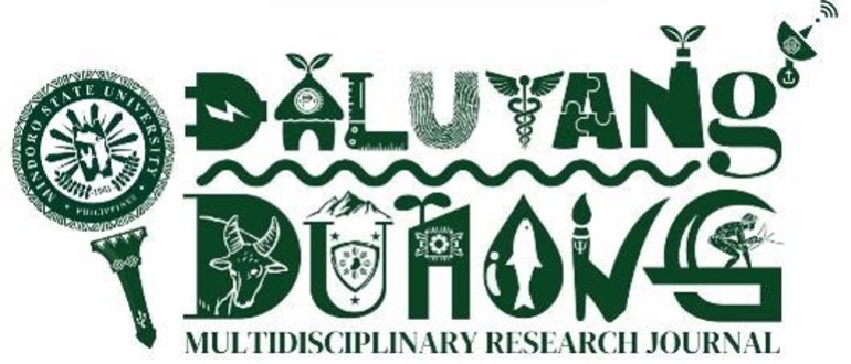 The journal logo features the phrase "Daluyang Dunong Multidisciplinary Research Journal," with each letter of "Daluyang Dunong" creatively modified to represent the diverse scope of the publication. The dominant green color symbolizes growth, knowledge, and sustainability. A hand lens on the left side embodies the spirit of inquiry and research, with the MINSU logo serving as its lens to highlight the university’s central role in advancing scholarship. Together, these elements reflect the journal’s mission as a channel (daluyan) of knowledge (dunong) and academic excellence. 